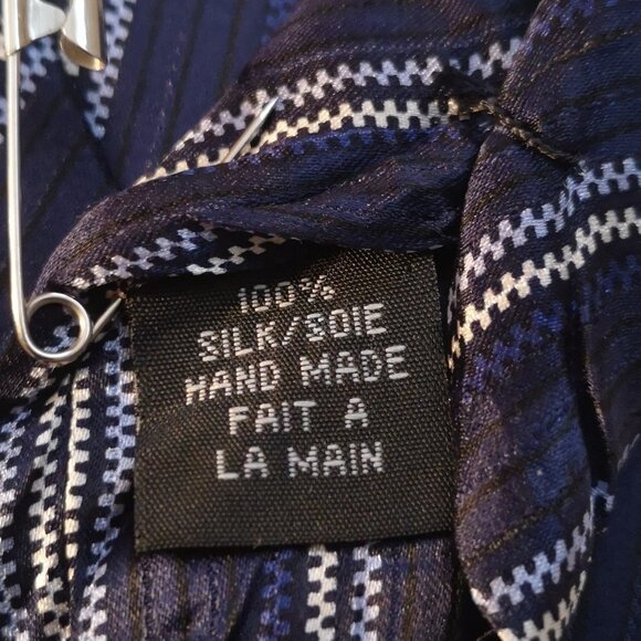 Protocol Men's Navy with Off White & Light Blue Stripe Silk Tie - Picture 4 of 4